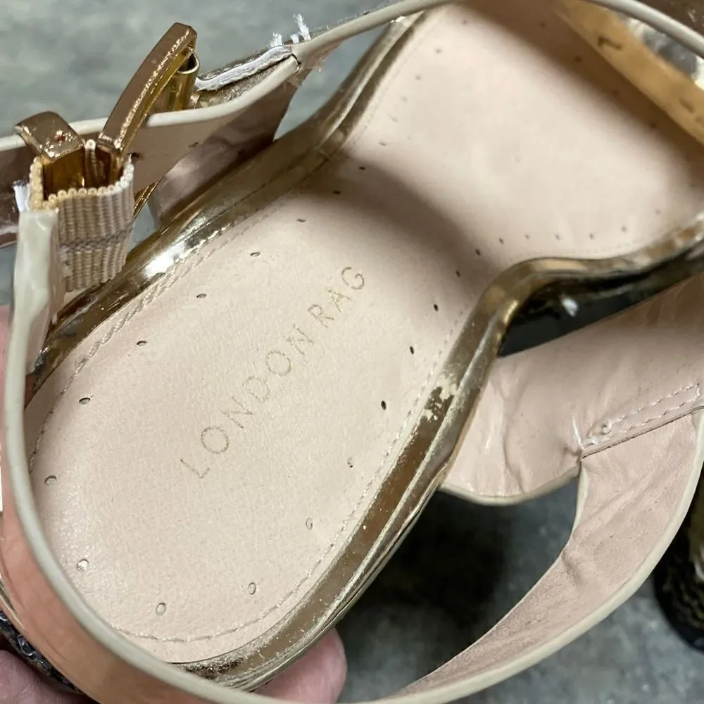 London Rag Goldie Metallic Wedge Size 8